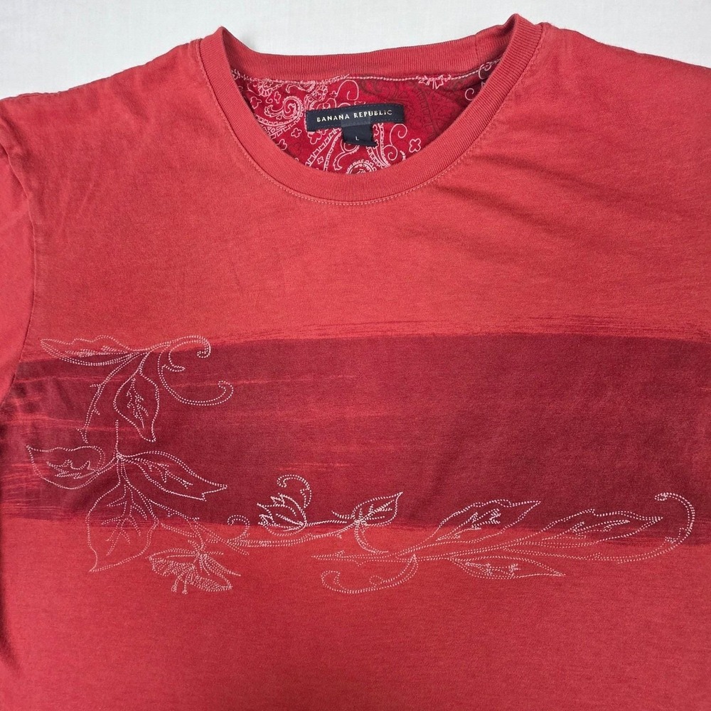 VTG Single Stitch Banana Republic Pima Cotton Floral Graphic Tshirt Women L Red